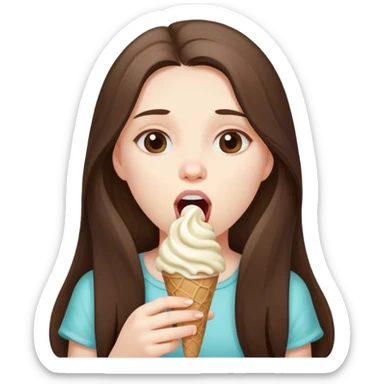 beautiful pale brunette girl with long hair eating an ice cream mouth closed sticker