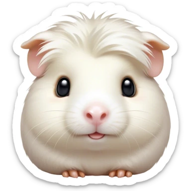 Cinematic Cute White Guinea Pig Portrait Emoji, Head tilted playfully and inquisitively, showcasing a silky, immaculate white fur with a natural glow, round, sparkling dark eyes filled with curiosity, Simplified yet irresistibly adorable features, highly detailed, glowing with a warm, friendly light, high shine, affectionate and lively, stylized with a touch of whimsy, bright and endearing, soft glowing outline, capturing the essence of a mischievous yet loving guinea pig, so playful it feels like it could nuzzle out of the screen and into your arms! sticker