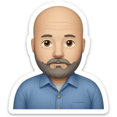 Mid-30s Bald chubby professional man with long bushy black and grey beard, wearing a button down shirt sticker