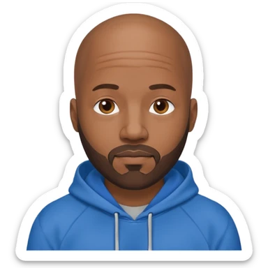 Bald black guy 40 years old with blue hoodie and and beard emoji sticker