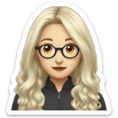 Medium long hair, black hair, glasses，Maiden, lovely. sticker