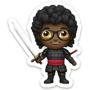 Black samurai nerd with sword  sticker
