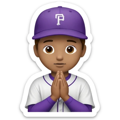 A baseball player wearing purple hat praying sticker