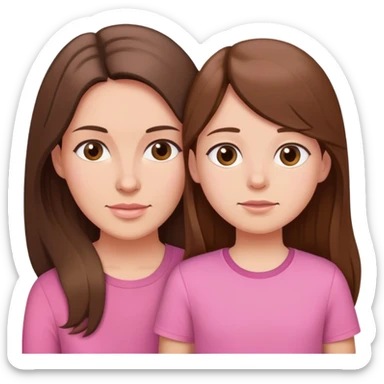 Mother with brown long hair and daughter with brown hair in pink shirts sticker