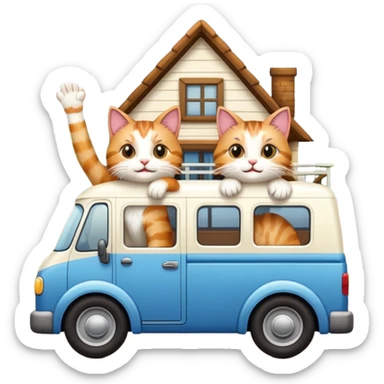 two cats in a moving van waving goodbye to their old house sticker