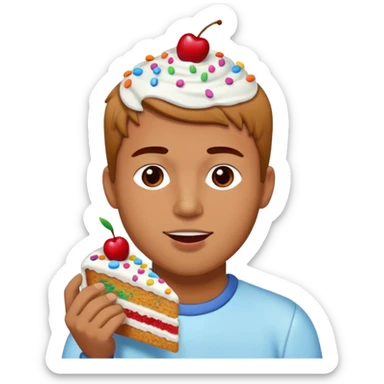 man enjoying eating a cake sticker
