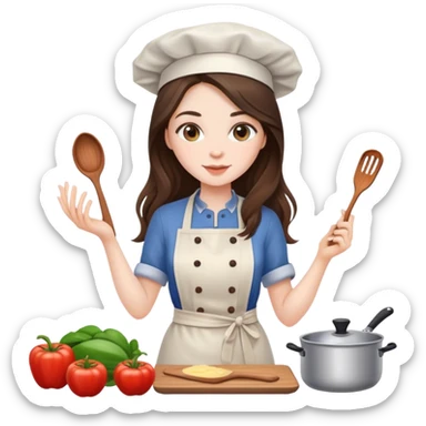 beautiful pale brunette girl with long hair cooking sticker