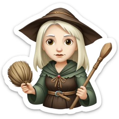Baba Yaga sorceress woman holding a broom, old and wise sticker