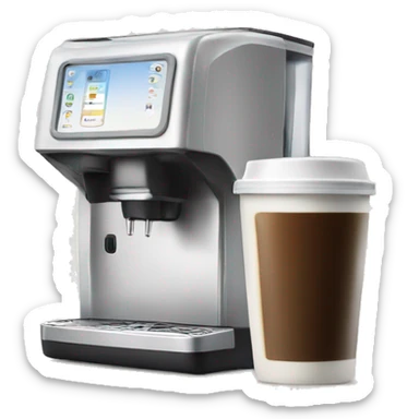 Coffee machine with a mug and a milk container sticker