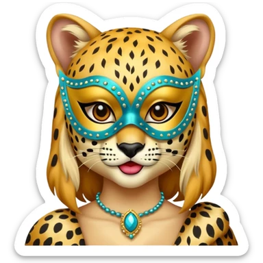cheetah with glamorous masquerade mask sticker
