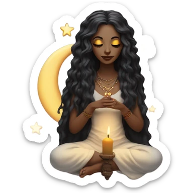 Hippie spiritual moon witch candles incense with dark hair sticker