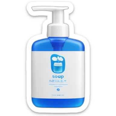 White thin hand soap bottle with blue logo sticker