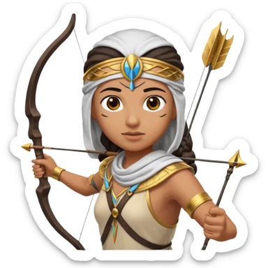 Emoji portrait of an Egyptian archer. Headcloth, bow and arrow, focused expression. sticker