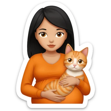 pregnant black hair woman with orange cat sticker