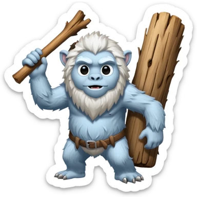 yeti, carrying a big wood sticker
