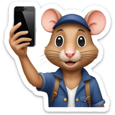 Rat tourist taking selfie in front of Eiffel Tower sticker