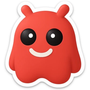 Make the red mascot smile, keep black eyes with white pupils, no background, transparent background, style similar to a red mascot with black eyes and white pupils, no background sticker