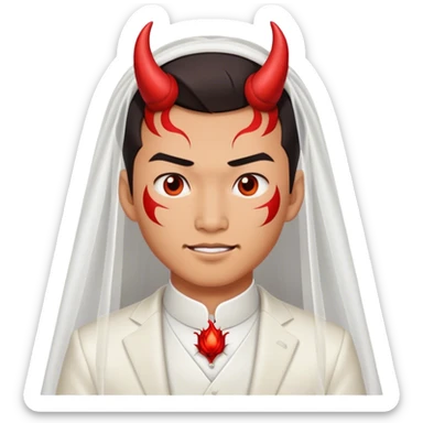 an asian male bride with the face of devil in wedding dress sticker