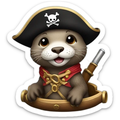 cute otter dressed as a pirate sitting on a cannon sticker