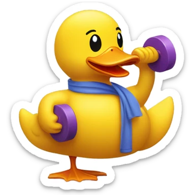 a sitting rubber duck lifting weights, side view sticker