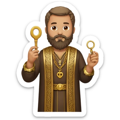 fullbody apostle Peter holding keys full beard standing intricate clothing high detail emoji style sticker