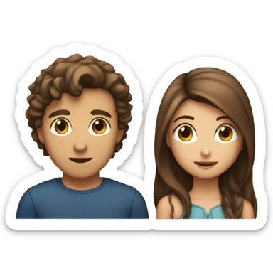 Girl with long straight brown hair facing a guy with short curly brown hair sticker