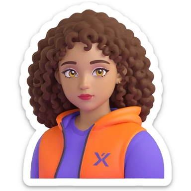 curly hair, light brown skin, baby hairs, highlighter makeup, Y2K and sportlife style sticker