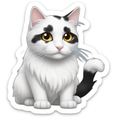 black and white cat with long hair sticker