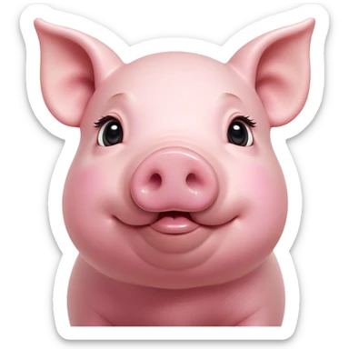Cinematic Cute Pig Portrait Emoji, Head tilted playfully and inquisitively, featuring a glossy rosy-pink hide with a cute snout and a subtle natural sheen, round, sparkling beady eyes filled with curiosity, Simplified yet irresistibly adorable features, highly detailed, glowing with a warm, friendly glow, high shine, affectionate and lively, stylized with a touch of farmyard whimsy, bright and endearing, soft glowing outline, capturing the essence of a mischievous yet loving pig, so playful it feels like it could oink out of the screen and into your arms! sticker