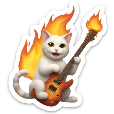 cat is playing a guiar that is on fire sticker