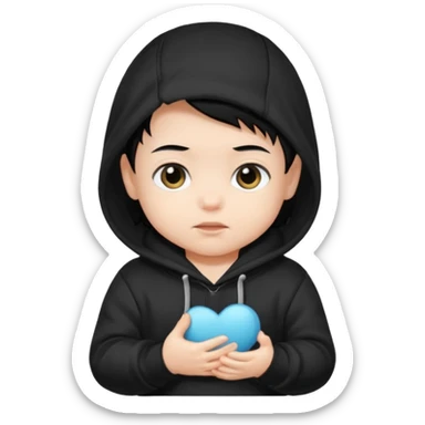 baby with black hair and black hoodie sticker