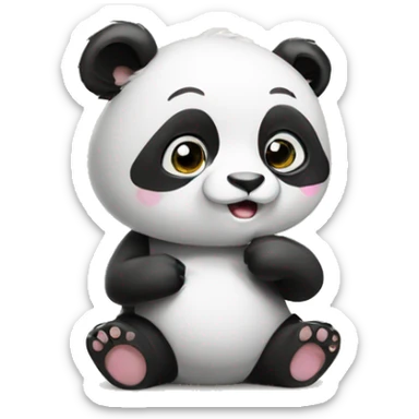 a cute panda with a sign writing no sticker