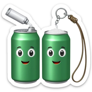 Green Soda can on left on leash of Salt Jug on right sticker