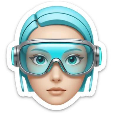 3D render of Digi-Visor, futuristic cyborg aesthetic, fusion of organic skin and chrome metal, sleek white plastic eyewear with a cyan glowing strip, isolated on white background --v 6.0. sticker