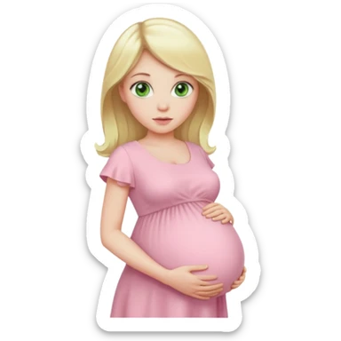 blond pregnant woman in pink pale dress with green eyes sticker