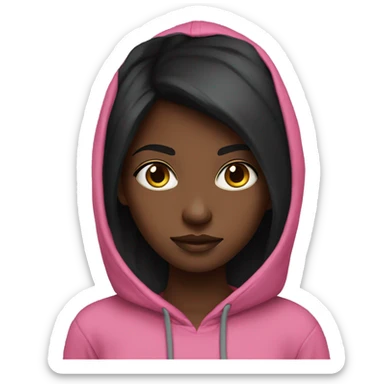Have a long black hair dark girl with intense gaze with pink hoodie  sticker