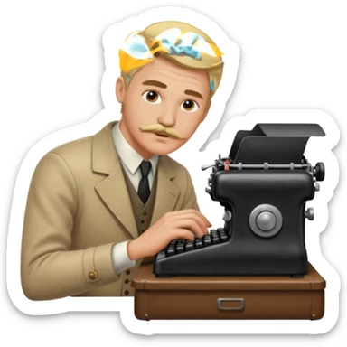 moustache blonde man with vintage typewriter sticker