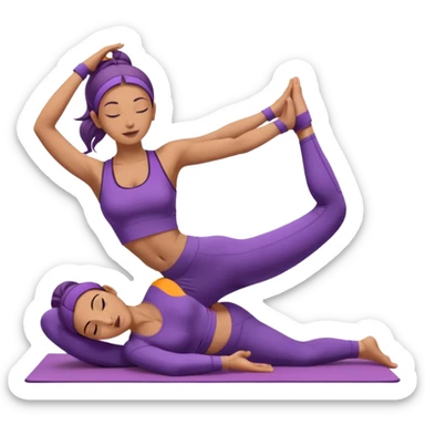	A woman in purple yoga clothes arching her back in cobra pose, glowing warm light, relaxed energy, soft background. sticker