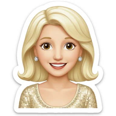 Patty Andrews from The Andrews Sisters with long platinum blonde hair, cream sequin outfit sticker