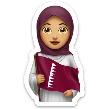 Arabic lady holding Qatar flag sticker
