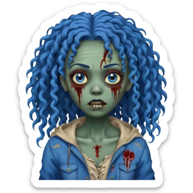 🧟‍♀️ faca uma mulher negra zumbi de cabelo cacheado azuis e longos sticker