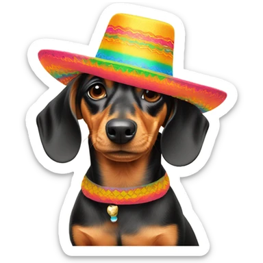 Daschunds wearing a sombrero sticker