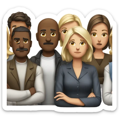 white people sitting around a table looking unhappy sticker