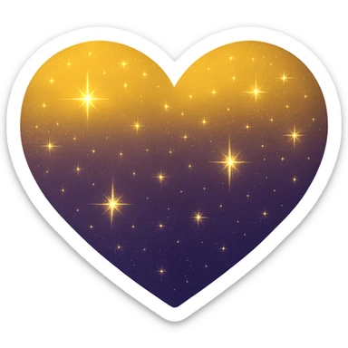 Modify the heart with a night sky gradient to a yellow night theme with a purple gradient, more stars, and a soft glow. Remove the background entirely  sticker