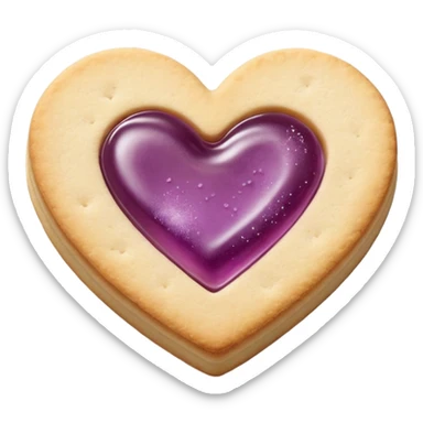 Realistic shortbread cookie in the shape of a heart with mauve jelly middle filling and sprinkled powder sugar on top. sticker