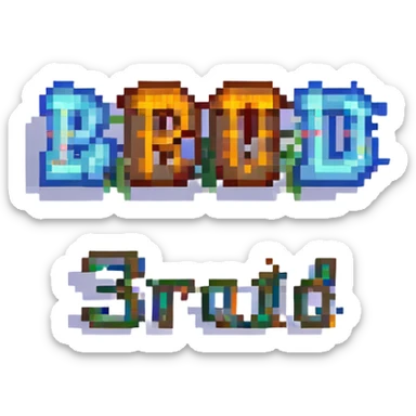 a pixel art badge with the word 'brud' in the center, outlined for clarity sticker