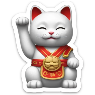 maneki neko with the arm straight and a red armband sticker