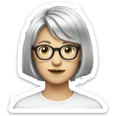 short grey hair white girl with glasses full bangs sticker