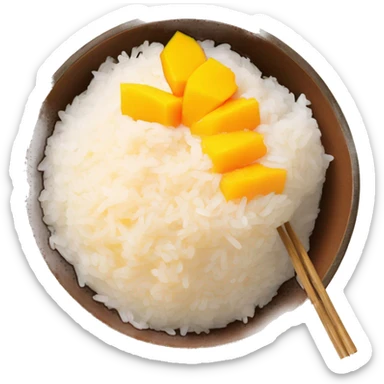 sticky rice bowl with mango slices and condensed milk on top sticker
