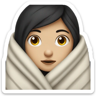 Pale  girl with dark hair cozy in a blanket sticker